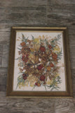 Vtg Framed Dried Pressed Flowers. Roses Ferns Baby's Breath. Large 15.5 x 18.5! Dried Flower