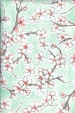 Oilcloth Fabric Cherry Blossom Fuji Seafoam Green Pattern Sold in Yard or Bolt Flowering Plants