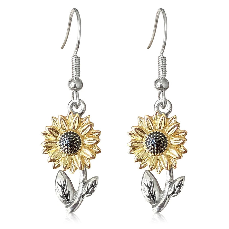 Chic Dainty Cute Tiny Silver Daisy/Sunflower/Lotus/Rose Flower Dangle Drop Earri Sunflower