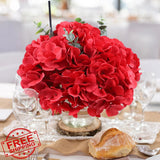 AVIVIHO Red Hydrangea Artificial Flowers Bulk 65pc, Silk with Stems Hydrangea