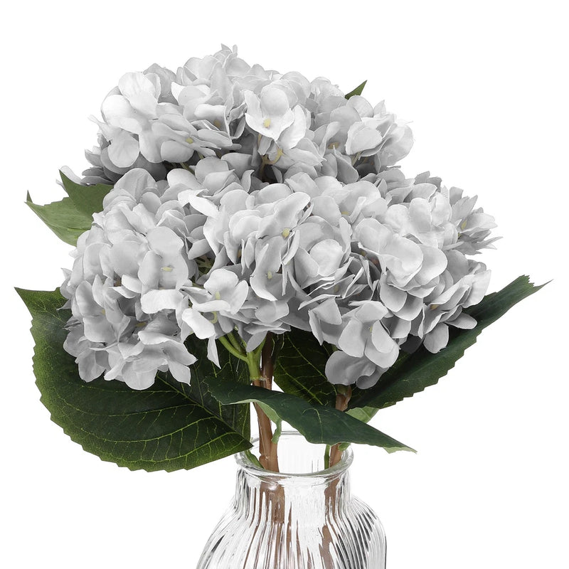 Hydrangea Artificial Flowers, 3PCS Faux Hydrangea Flowers Home Decor, Grey Hydrangea