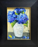 Framed ACEO Original Oil Painting Hydrangea Flowers Vase Art Impasto Signed Hydrangea