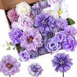Artificial Purple Flowers Combo Bouquets Mix Silk Flowers Dahlia Roses for DI... Bouquet