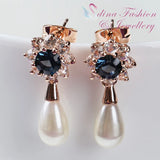 18K Rose Gold Plated Made With Swarovski Crystal Sunflower Pearl Drop Earrings Sunflower
