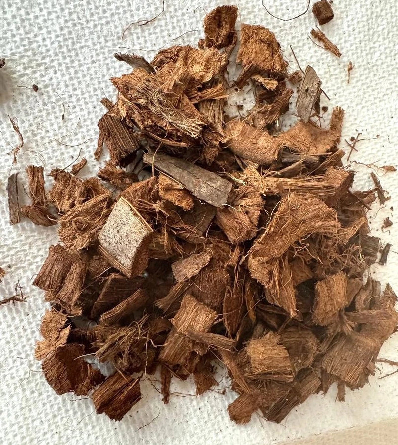 Loose coconut husk chips, brown shredded pieces for soiless grow medium