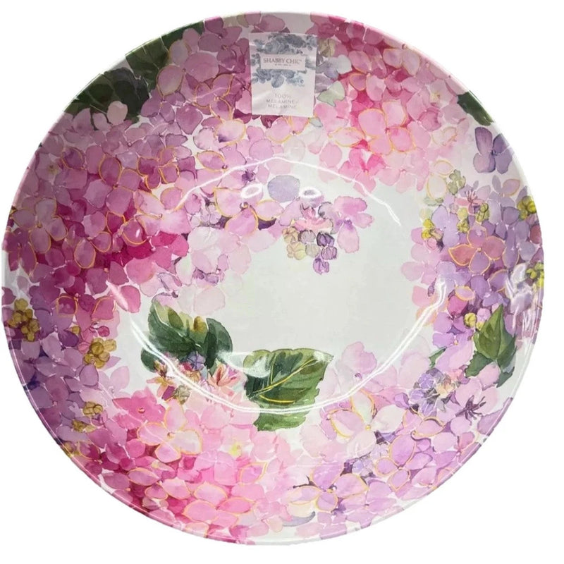 Large 12" Serving / Salad Bowl Hydrangea Floral Pink Purple Flowers Shabby Chic Hydrangea