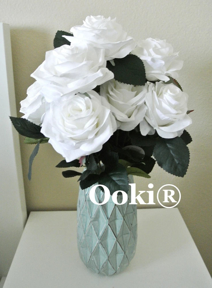 White Bouquet 10 Heads Decoration Artificial Silk Rose Bush Flower Wedding Bouquet