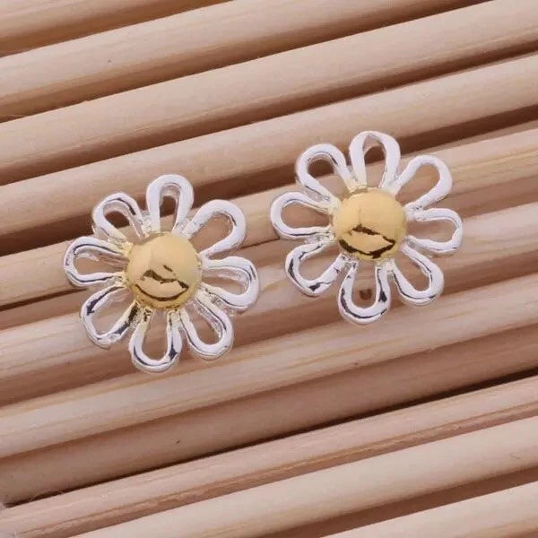 925 Sterling Silver Plated Daisy Flower Stud Earrings For Women Girls 12mm N46 Daisies