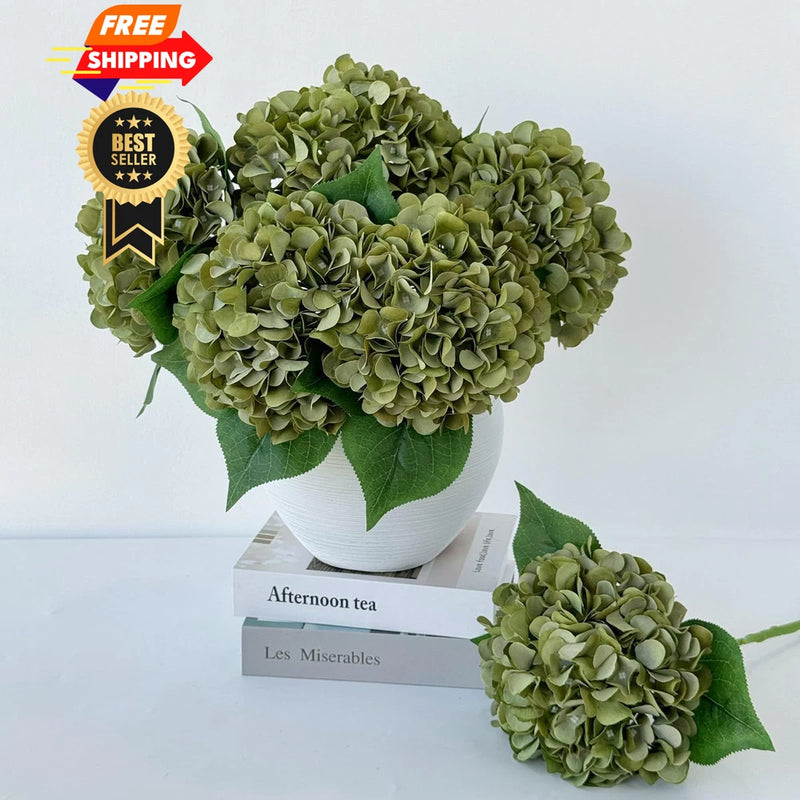 ZYTUYO 5 Pcs Silk Green Hydrangea Artificial Flowers - 20'' Faux Hydrangea