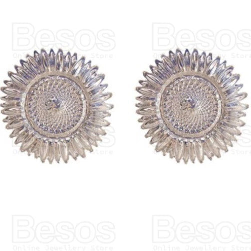Silver-tone sunflower stud earrings, round textured flower design