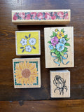 5 Mixed FLOWER MOUNTED Rubber Stamps Sunflower, Pansy, Roses and More! Sunflower