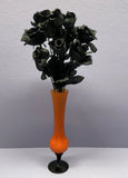 Vintage Cased  Art Glass Bud Vase Orange w/ Black Rose/Carnation Bouquet  8.5Ó Carnation