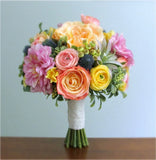 Silk Flower BRIDAL BOUQUET Pastel Rainbow Colors Dahlia Roses Ranunculus Thistle Bouquet