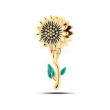 Gold Sunflower Charm fits  Moments Bracelets Women Yellow Flower Sunflower