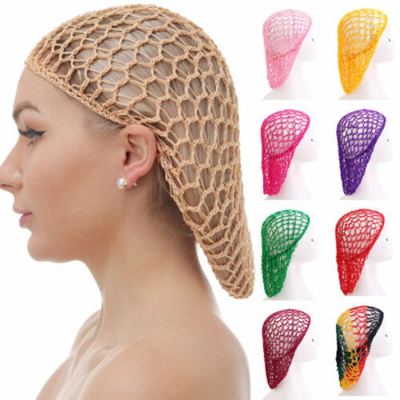Beige mesh hair net cap, elastic head cover with openwork crochet knit