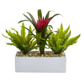 Nearly Natural Bromeliad And Birdsnest In Rectangular Planter Artificial Decor Green Plant