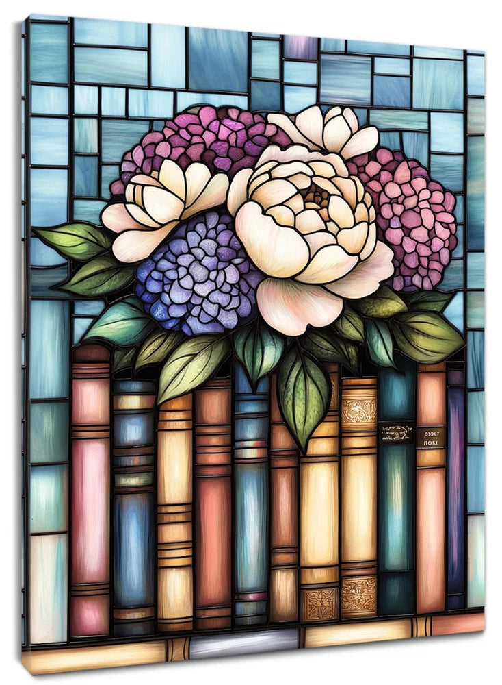 Stained Glass Plant Purple Hydrangea Canvas Wall Art for Bathroom Living Room Hydrangea