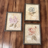 CB Signed Set 3 Wooden Floral Frames 9 By 11Ó Flower Hydrangea Lilac & Rose Hydrangea