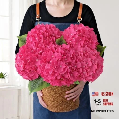 Silk Hydrangea Artificial Flowers, 5Pcs 20Inch Large Lifelike 20 inches Fuchsia Hydrangea
