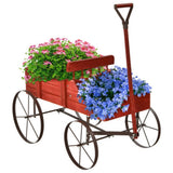 Wooden Wagon Plant Bed With Wheel for Garden Yard-Red Garden Plants