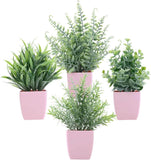 summer flower 4 Pack Small Fake Plants in Pink Pot Artificial Plant Pink-4 Green Plant