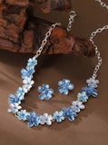 Blue pink daisy flower necklace earring set Daisies
