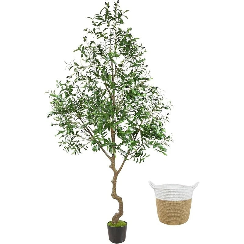 Artificial Olive Tree Faux Plant Indoor Outdoor Decor Woven Basket Natural Look Green Plant