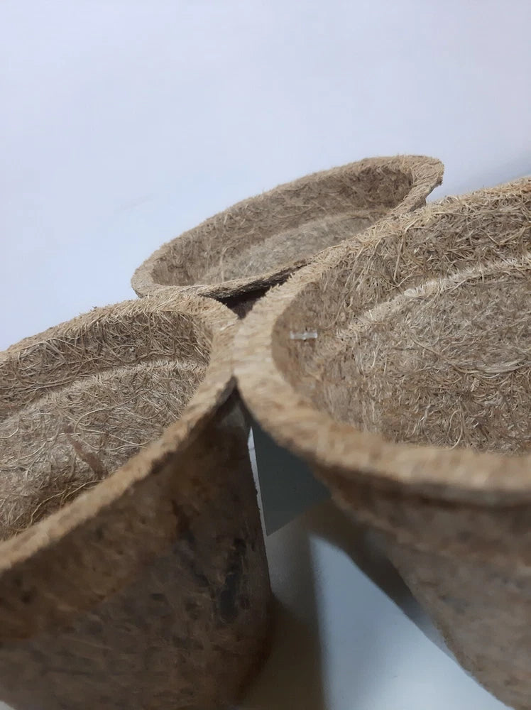 Natural coconut-fiber planter pot set, woven texture, close-up rim detail