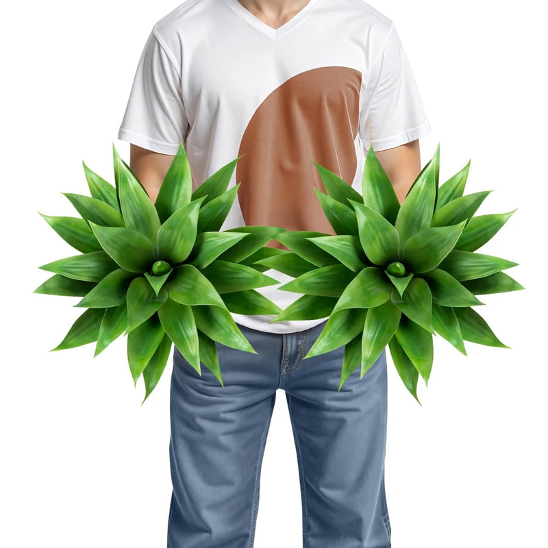 Artificial faux agave plant set with two green rosette plants