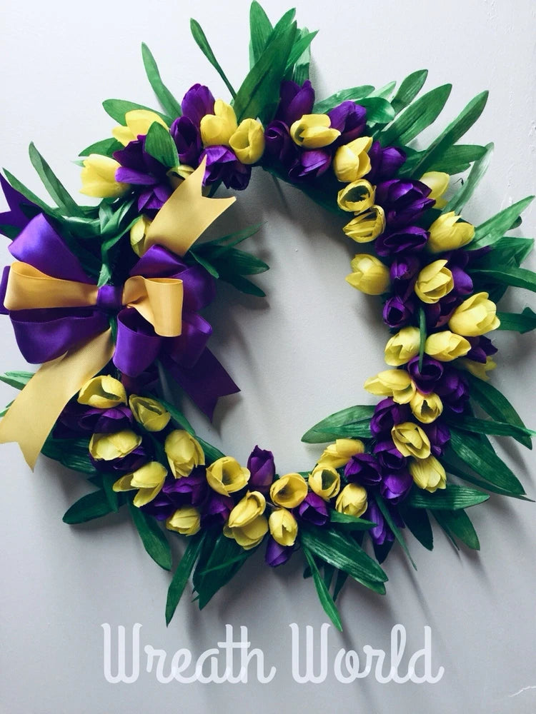 TULIP SPRING WREATH PURPLE YELLOW NEW HANDMADE Sunflower