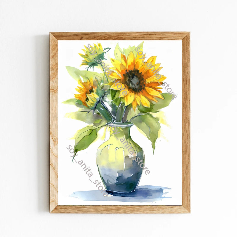 Digital Image Download IA Art Watercolor Sunflowers Wall Decor Print Minimalist Sunflower