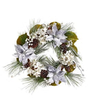 Nearly Natural 24" Poinsettia Hydrangea and Pinecone Artificial Christmas Wreath Hydrangea