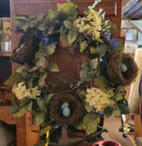 SILK FLORAL WREATH BIRD NESTS HYDRANGEAS Hydrangea