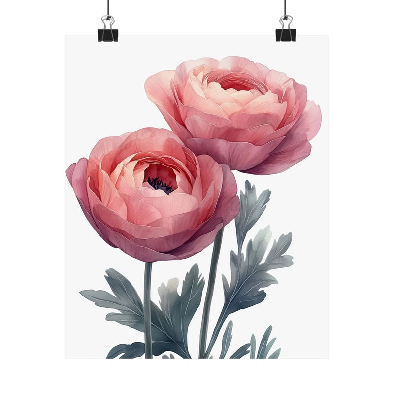 Boho Hot Pink Ranunculus Flower Art Print Poster, Minimalist Floral Wall Art 1 Ranunculus