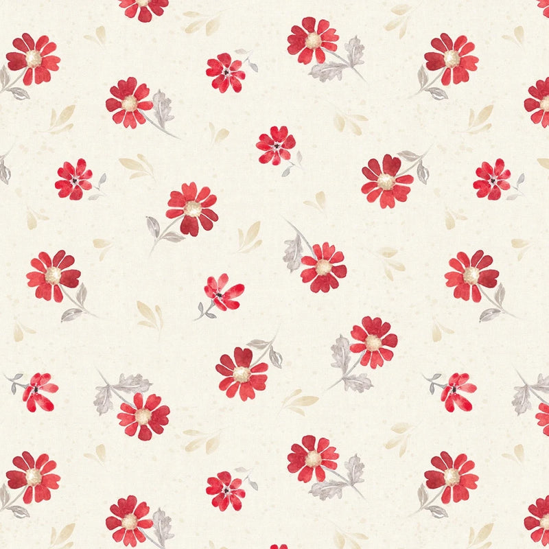 Wilmington Prints * Scarlet Dreams Medium Floral Toss Cream * 30110-239 Flowering Plants