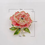 Elegant Large Pink Peony Flower Brooch Pin Gold Tone & Rhinestone Jewelry Peony