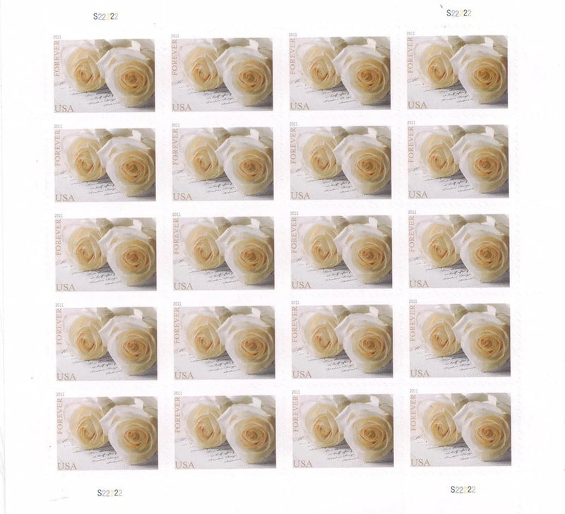 USPS Forever Stamps WEDDING WHITE ROSES 1 Sheet of 20 stamps 2010/2011 Roses
