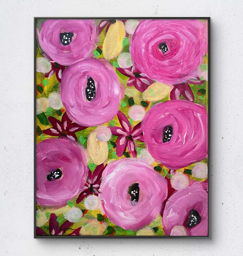 Mary Myers Original Pink Ranunculus 11x14 Acrylic Signed Expressionist Floral Ranunculus