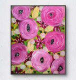 Mary Myers Original Pink Ranunculus 11x14 Acrylic Signed Expressionist Floral Ranunculus