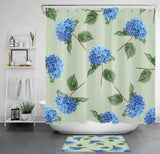 Rustic Blue Hydrangea Flower Sage Green Shower Curtain Set for Bathroom Decor Hydrangea
