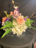Hydrangeas, Roses, & Butterfly Silk Flower Centerpiece Green Plant