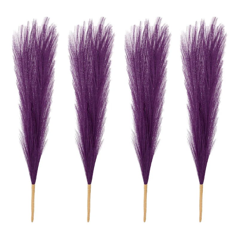 4 Pcs 17 Inch Faux Pampas Grass Artificial Boho Decor Dark Purple Pampas Grass