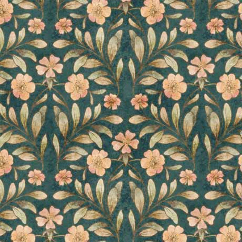 Cotton Tails Set Floral Teal Fabric Flowering Plants