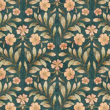 Cotton Tails Set Floral Teal Fabric Flowering Plants