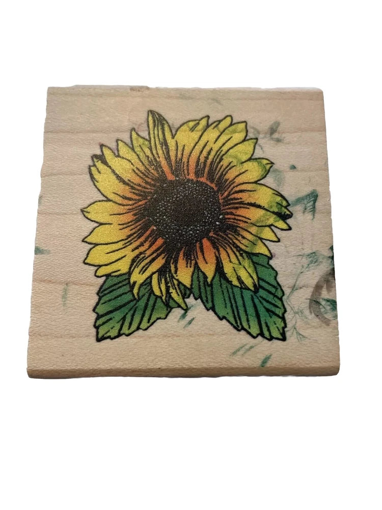 Stampabilities wood-mounted rubber stamp with sunflower flower blossom illustration