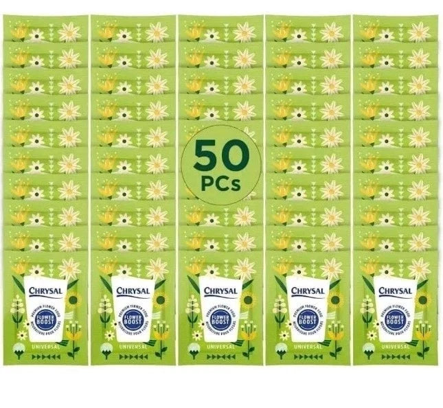 Chrysal universal flower food packets, 50-count pack in green with daisy pattern