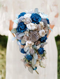 Dark Teal Bridal Bouquet Emerald Blue Grey Sola Wood Cascade Wedding Flowers Bouquet