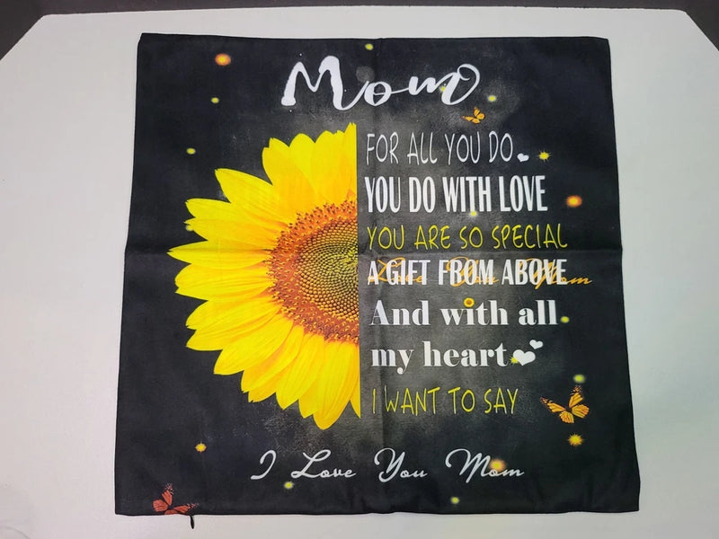 x2 Throw Pillow Case Covers " I Love You Mom " Sunflower 17" x 17" Black Pair Sunflower