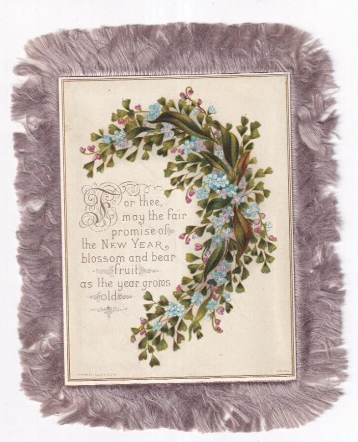 Flowers, lilies of the valley, fringed 2 sided Victorian Christmas card R. Tuck Lily
