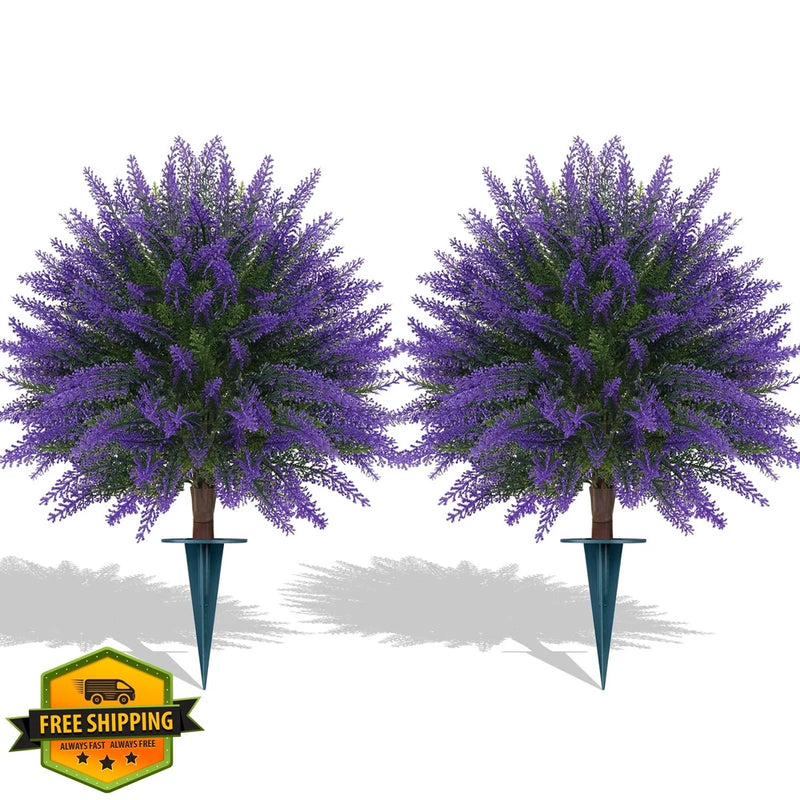 Grooy 2pk Artificial Lavender Topiary Ball UV Resistant Outdoor Plants Green Plant